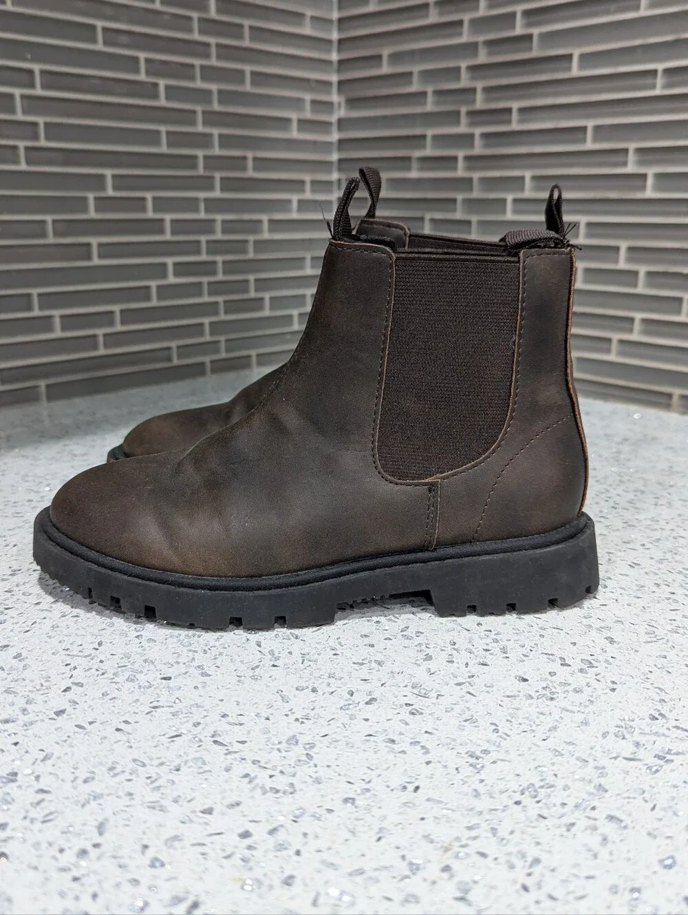 Zara Kids Brown Chelsea Boots Pull On Elastic Sides Fall Winter Boys Size 31 13